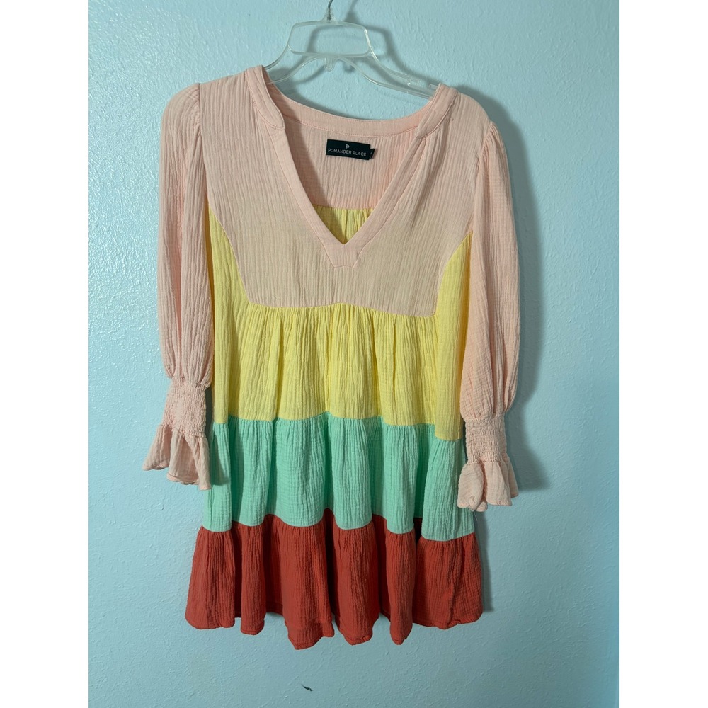 Pomander Place Tuckernuck Kenzo Sorbet Colorblock Gauze Tiered Mini Dress S Boho